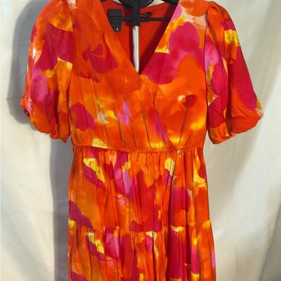 Resort Wear Boho Floral V Neck Puff Sleeve Ruffle Flowy Long Dresses - size M - Picture 7 of 9